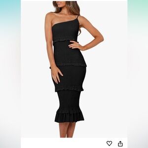 Amazon PRETTYGARDEN one shoulder tiered midi bodycon dress in black